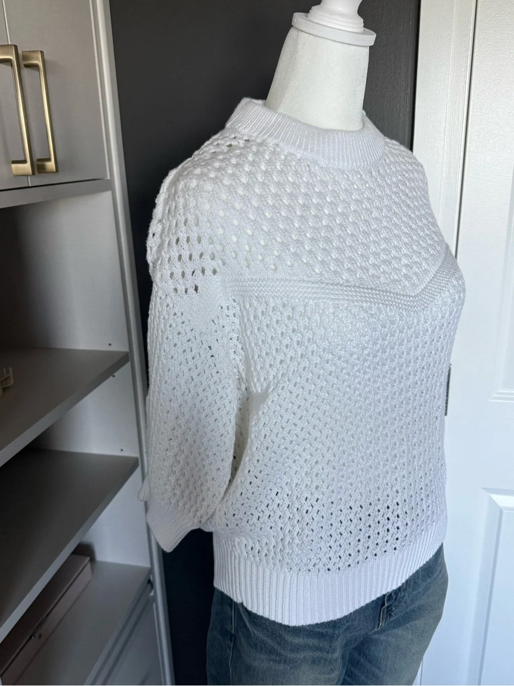 J. Crew White Openwork Crewneck Sweater